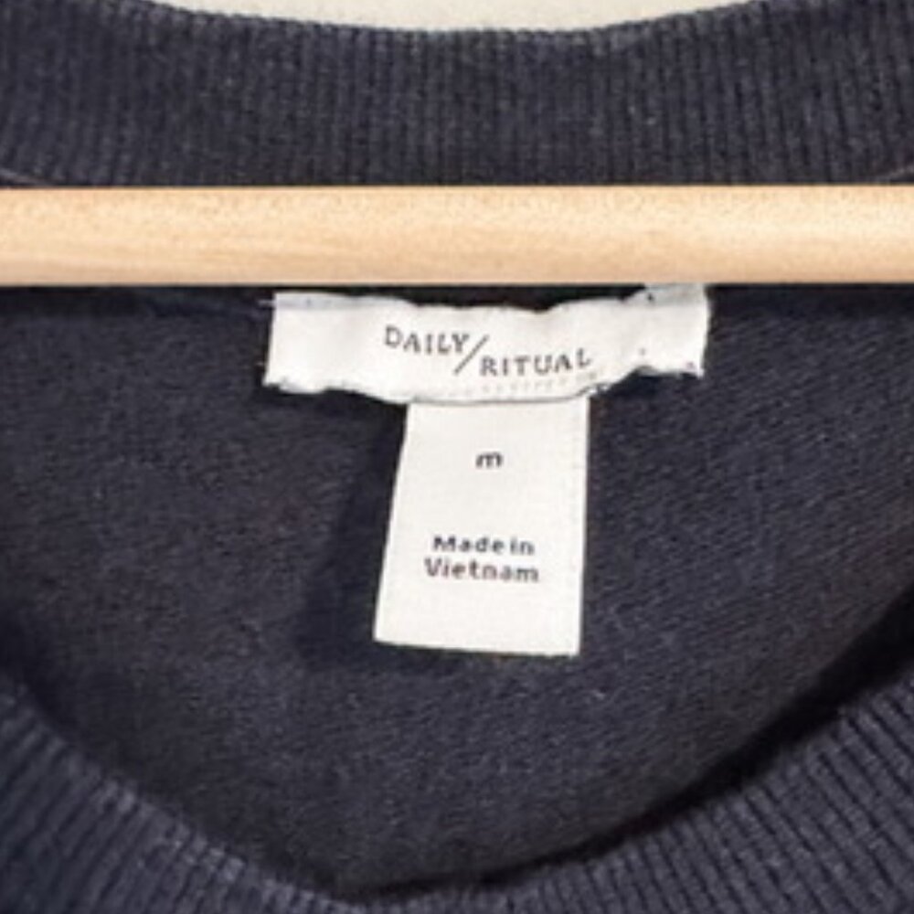 Daily Ritual Navy Blue French Terry Tunic Pullover Size M Split Hem Soft Cozy - Picture 3 of 5